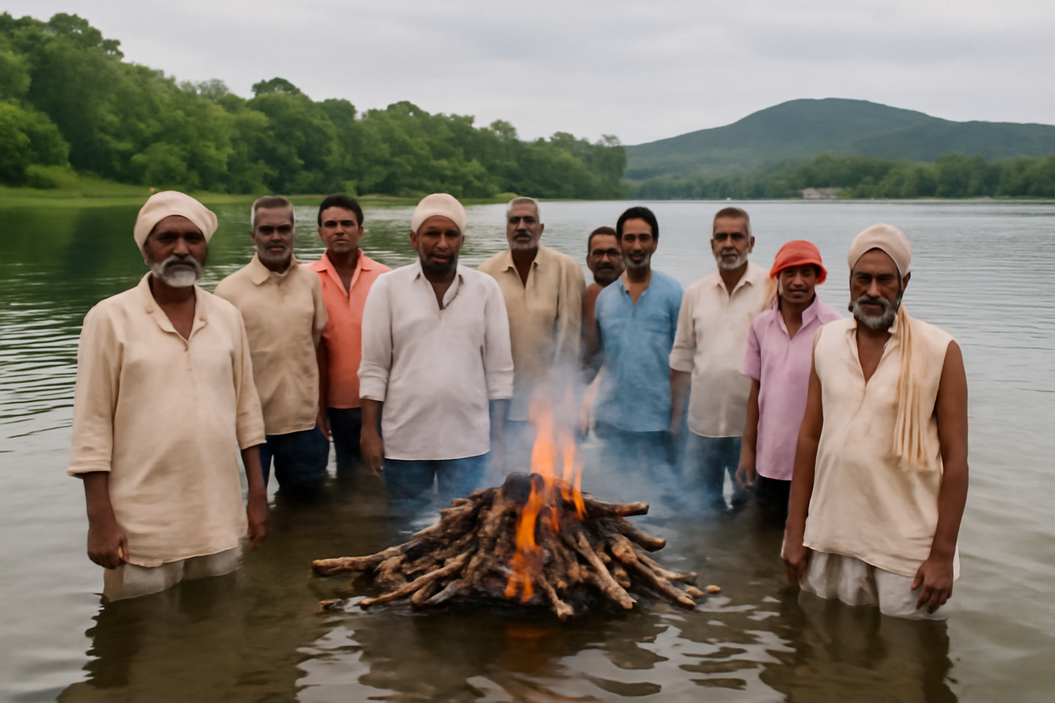 एमपी में मझगांय डैम के पानी में उतरे किसान, चिता बनाकर जताया आक्रोश